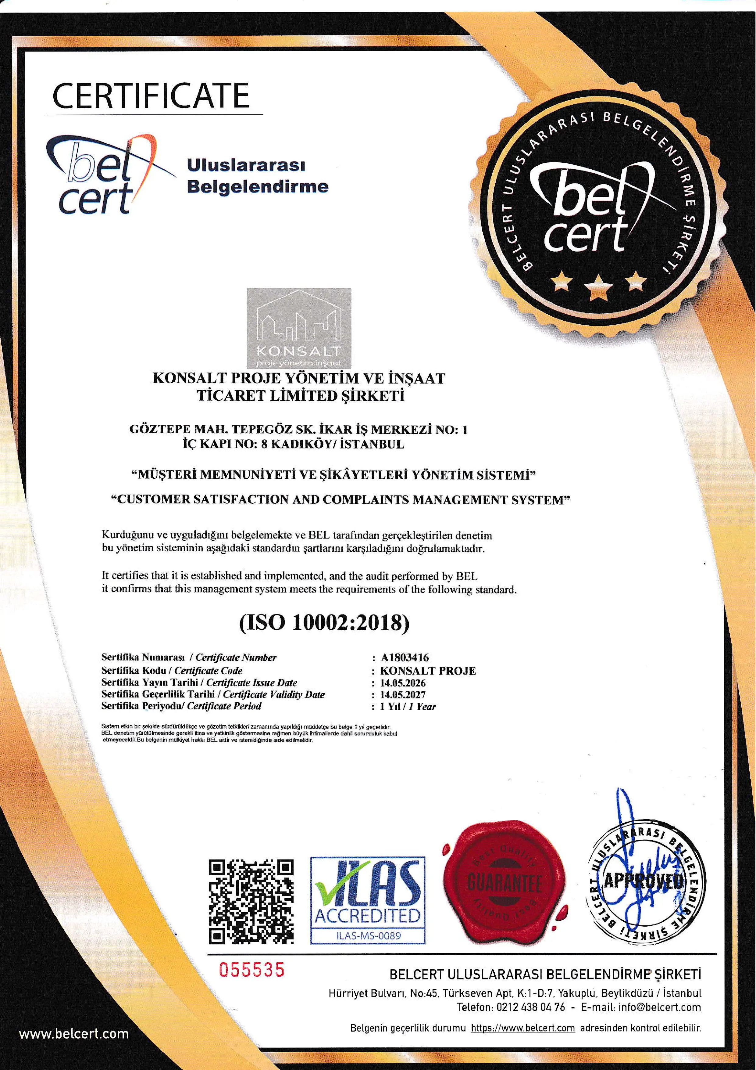 ISO 10002:2018 Certificate