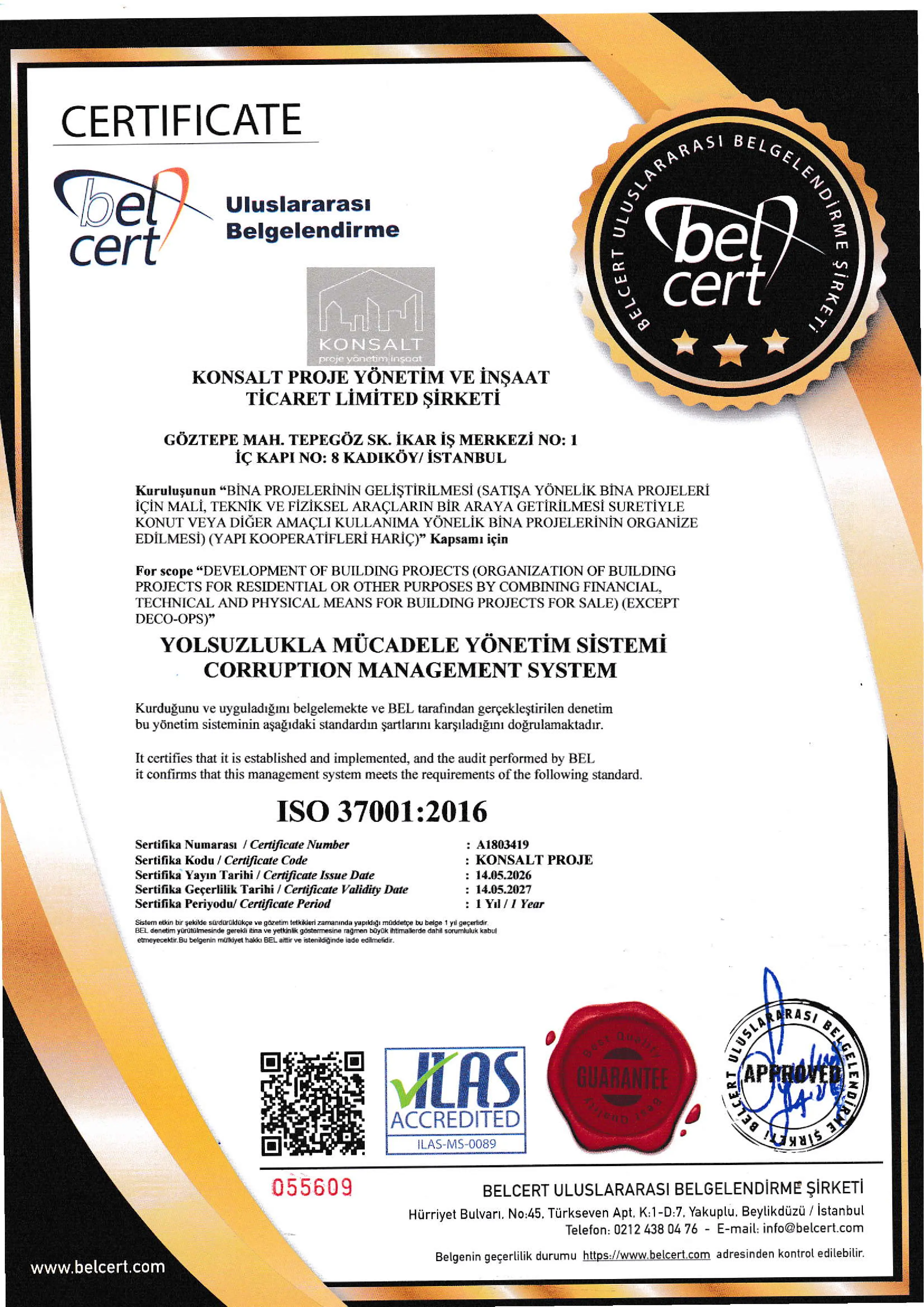 ISO 37001:2016 Certificate